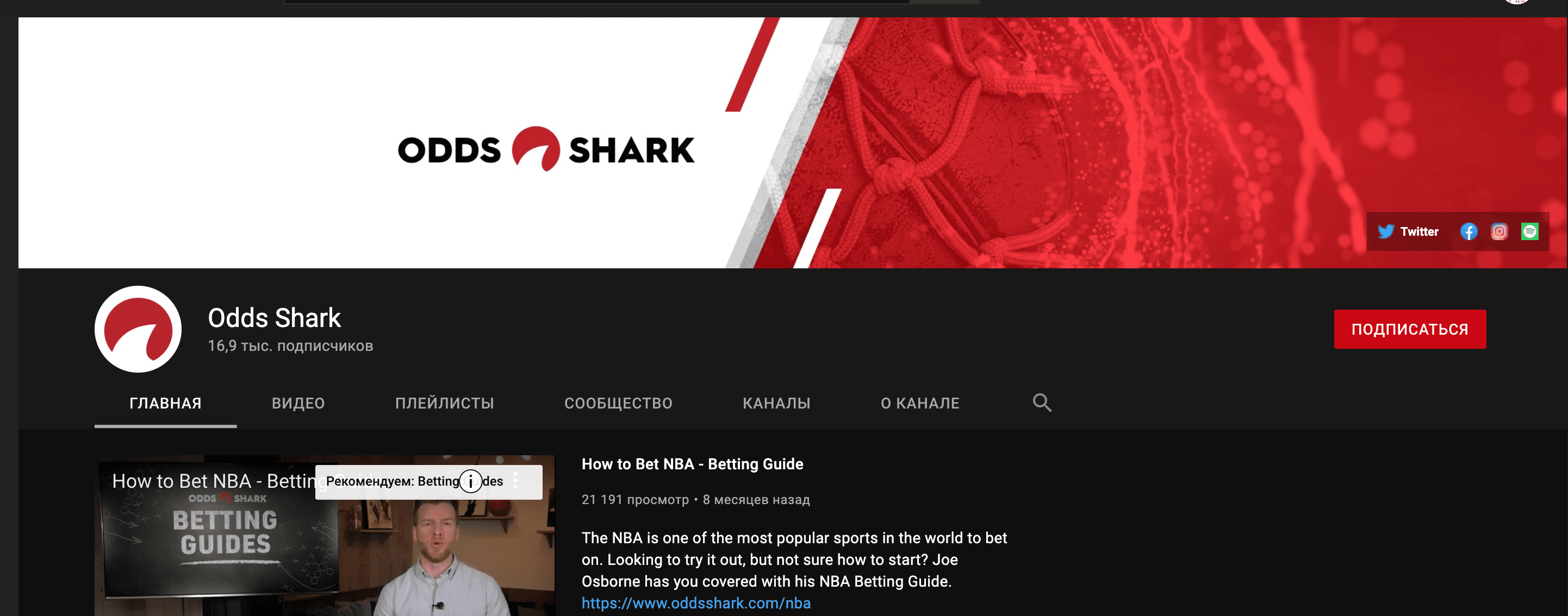 Ютуб канал Oddsshark.com