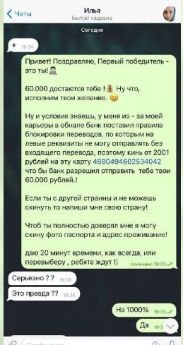 Скрин переписки в Телеграмм Сергей Добрый