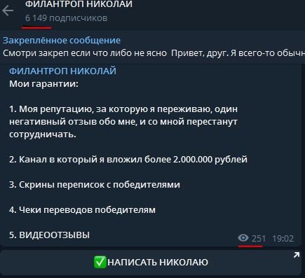 Подписчики и просмотры на канале Филантроп Николай в Телеграмм