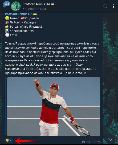 Телеграмм канал ProfStat Tennis