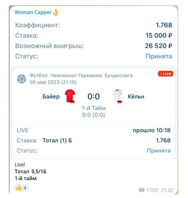 Каппер Ludmila 100% Матч в телеграмм